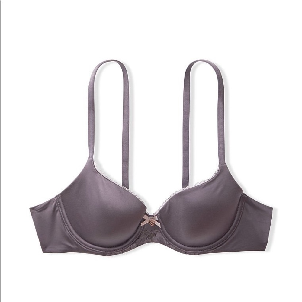 Victorias Secret Grey Demi Bra With Pink Lace Trim